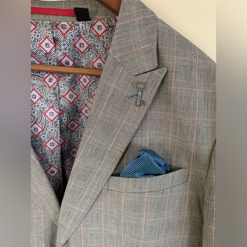 ▶️ Ted Baker Men’s Knit Blazer sz 5 gray plaid designer career formal casual* - Picture 4 of 15